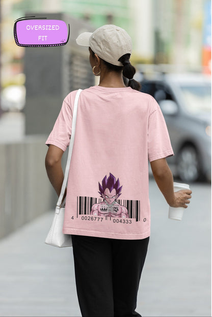 Majin Barcode Anime Print Oversized Pink T-Shirt