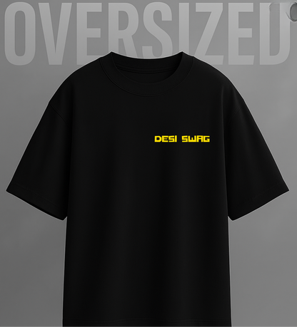 Desi Swag Print Oversized Black T-Shirt