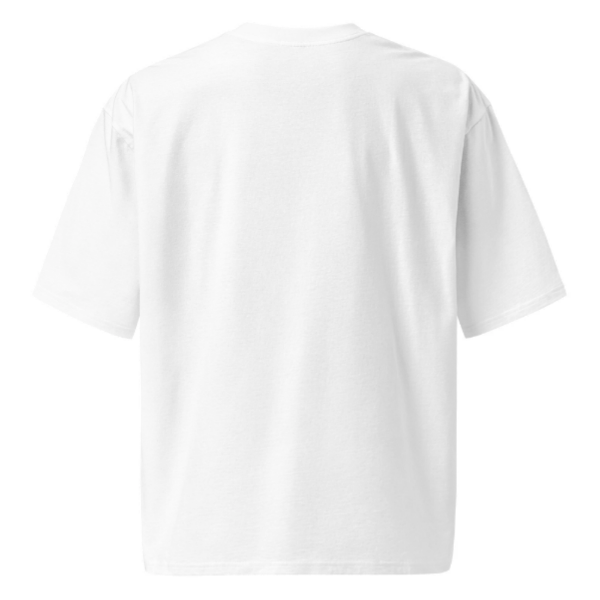 Back view of 'Hey Stob It' printed oversize unisex White t-shirt made from 100% cotton.