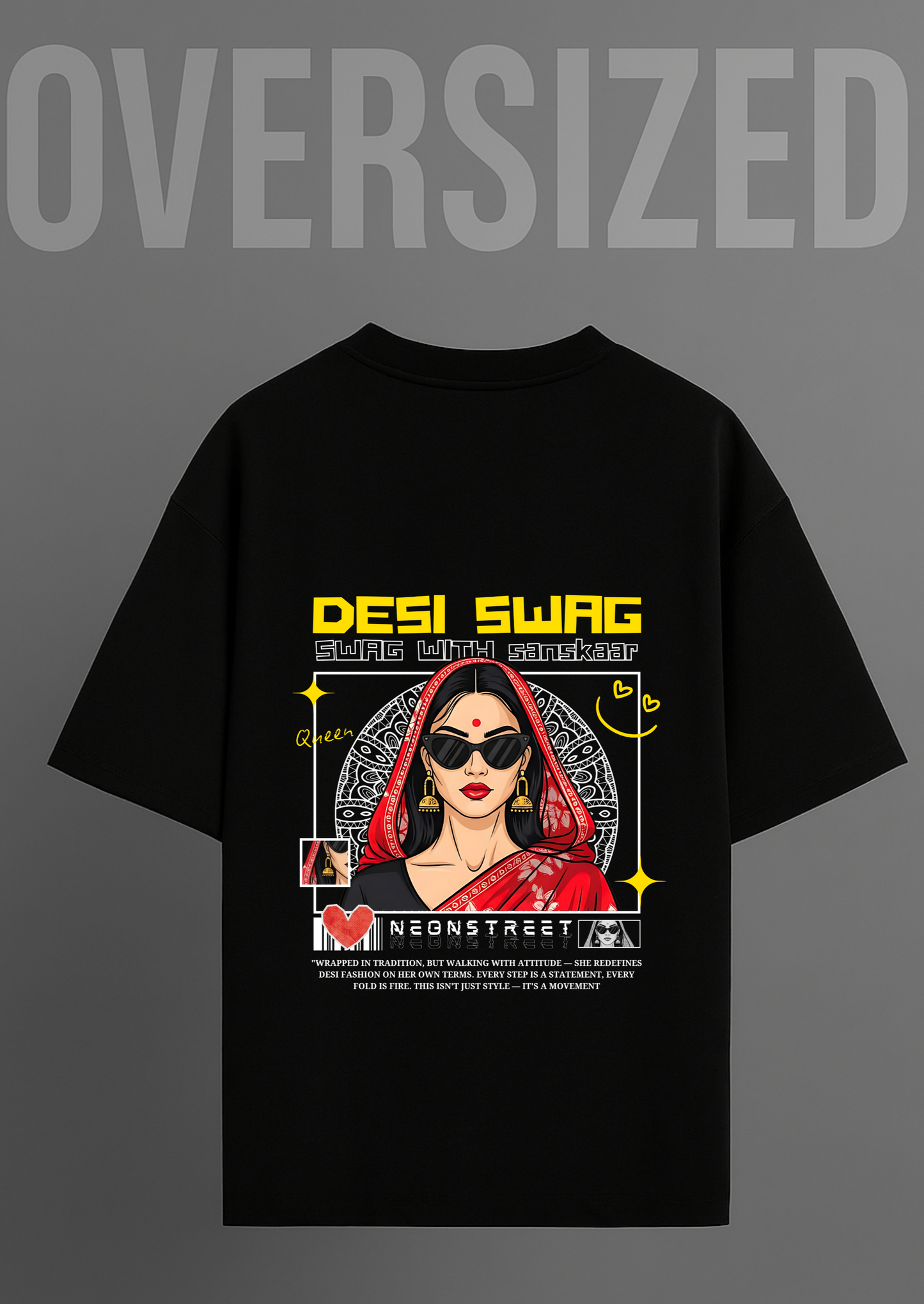 Desi Swag Print Oversized Black T-Shirt