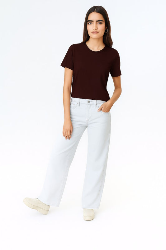 Women Maroon Plain T-Shirt