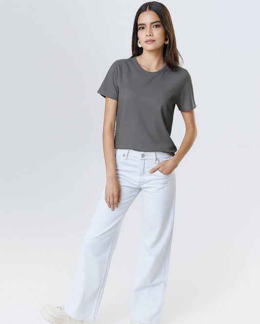 Women Charcoal Plain T-Shirt