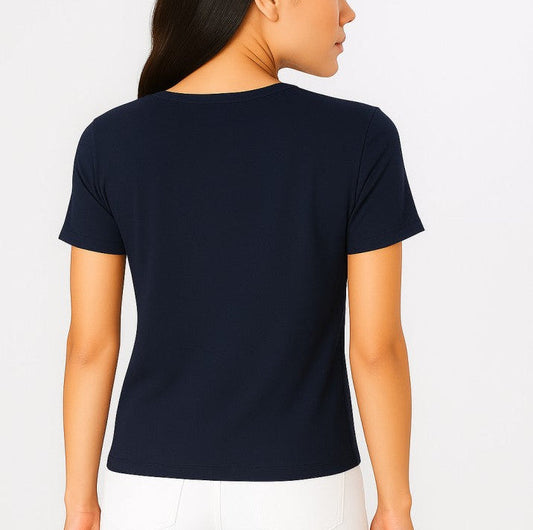 Women Navy Blue Plain T-Shirt