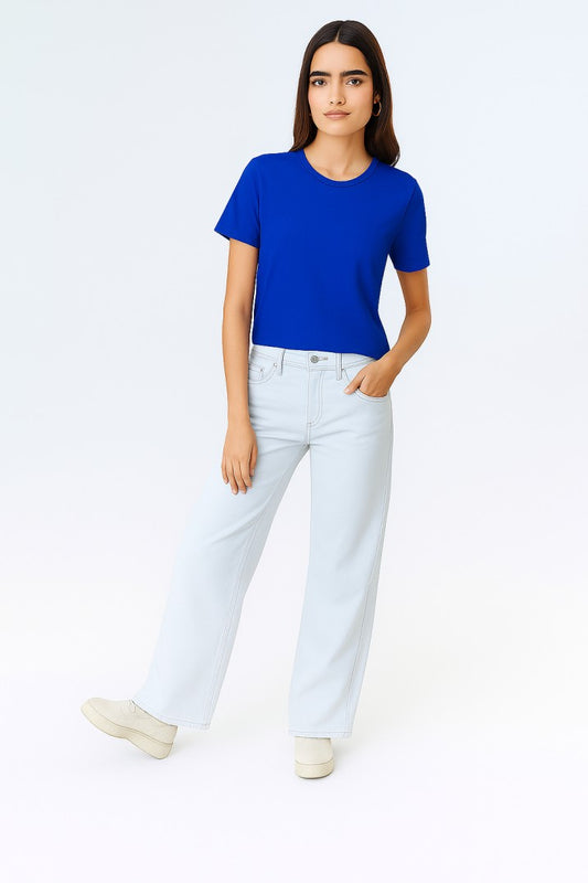 Women Royal Blue Plain T-Shirt