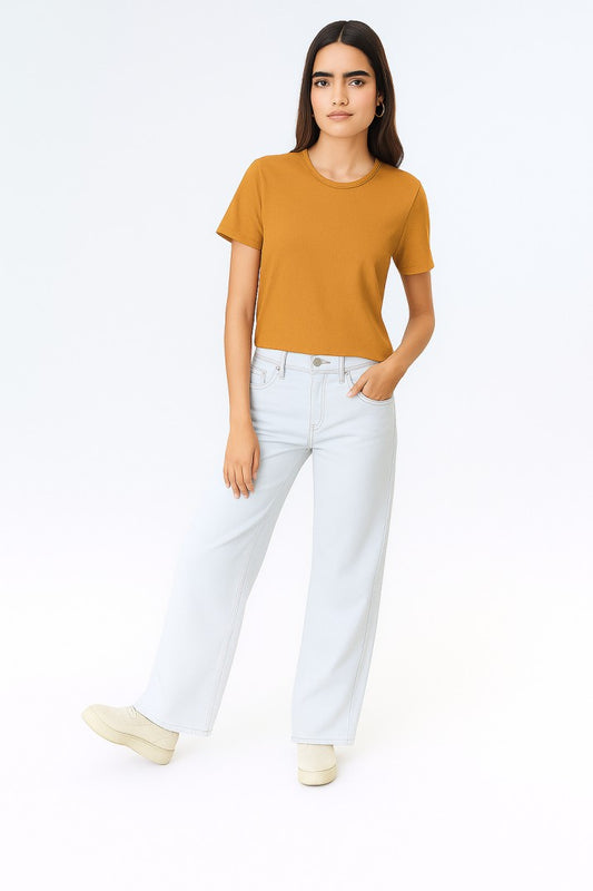 Women Mustard Yellow Plain T-shirt