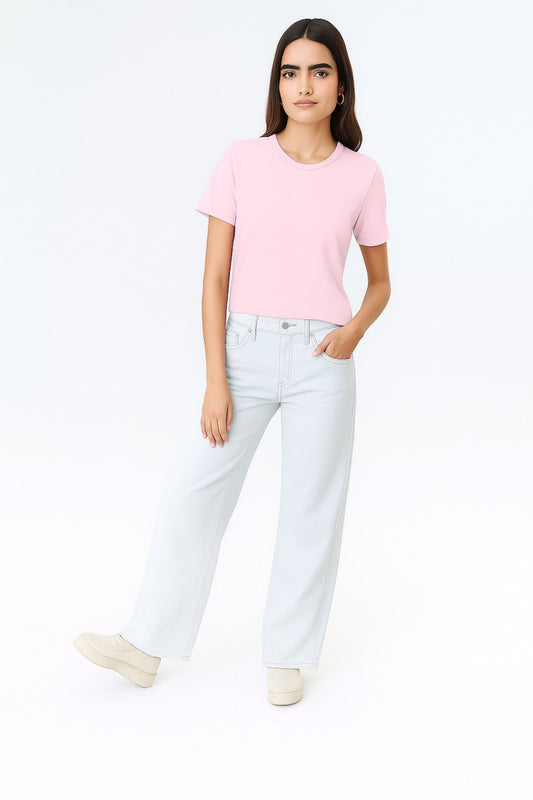 Women Pink Plain T-Shirt