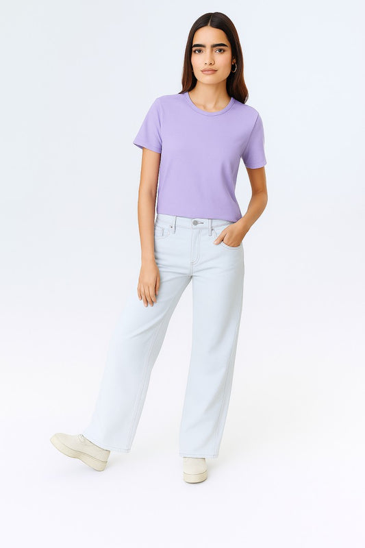 Women Lavender Plain T-Shirt