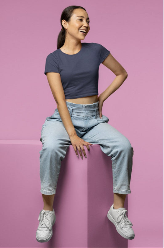 Navy Blue Plain Crop Top