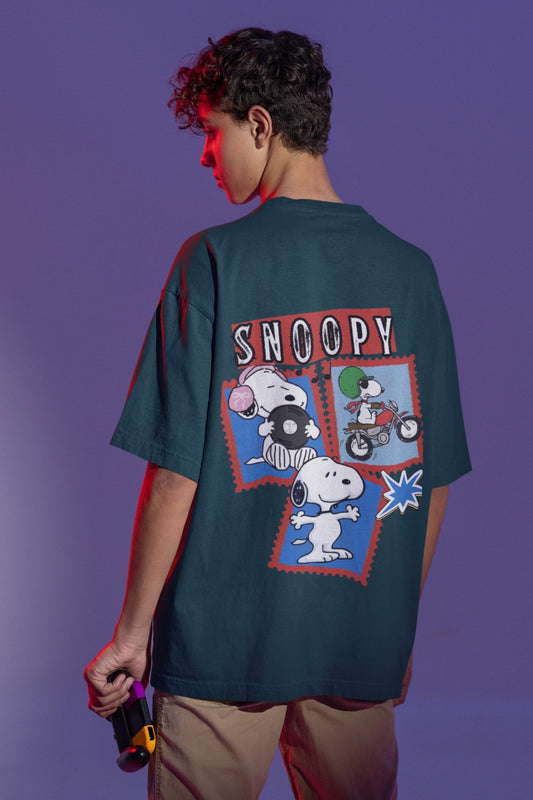 Snoopy Stamps Print Petrol Blue Oversized T-Shirt