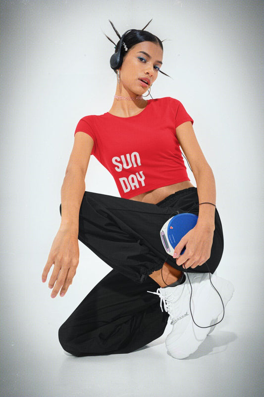 SUN DAY Printed Red Crop T-Shirt