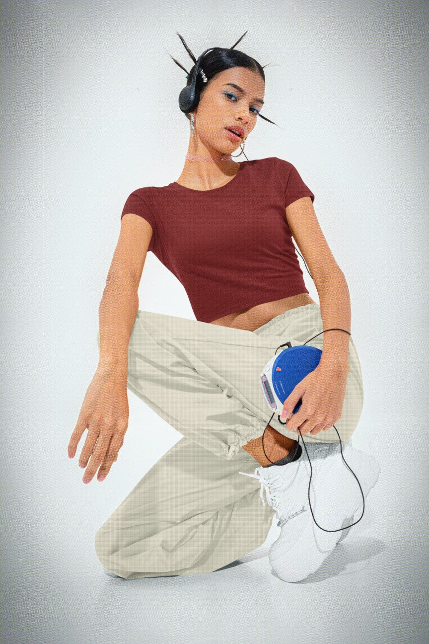 Maroon Plain Crop Top