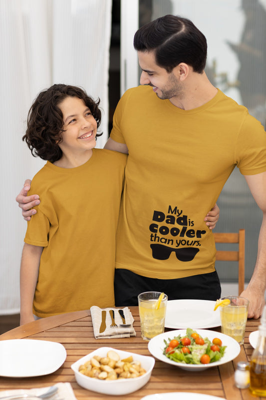 My Dad is cooler than Yours Print Mustard Yellow T-Shirt