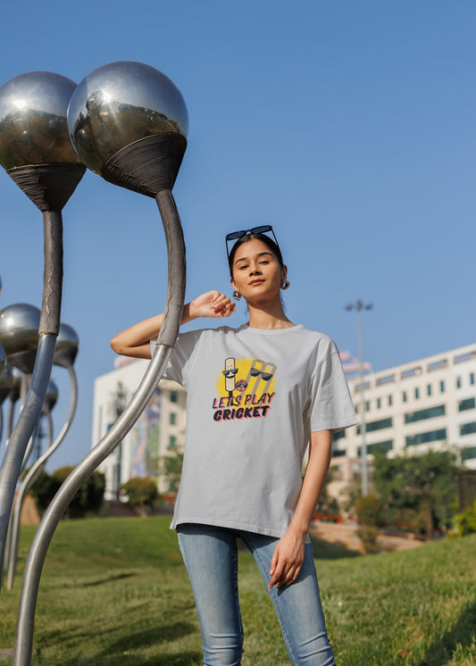 Lets Play Cricket Grey Print T-Shirt