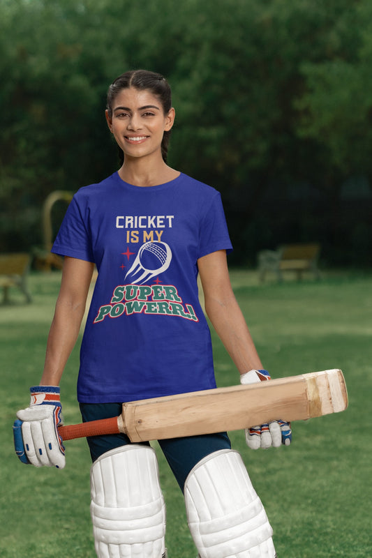 Cricket Is My Super Power Print Royal Blue T-Shirt
