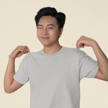 Male  Model wearing the Grey Melange plain t-shirt.
