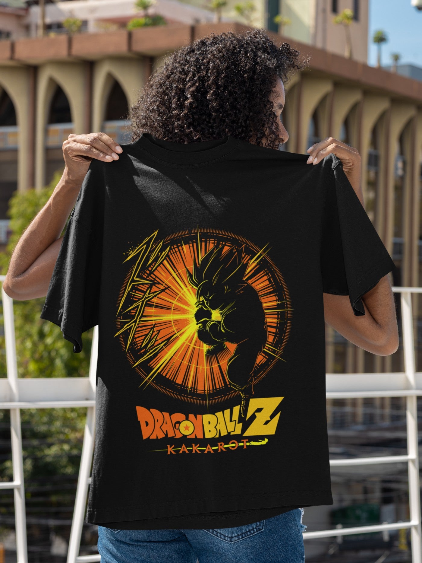 Dragon Ballz  fighter flame Anime Print Black Oversized T-Shirt