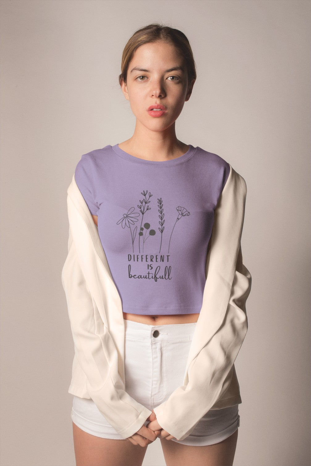 Different is Beautiful Printed Lavender Crop T-Shirt
