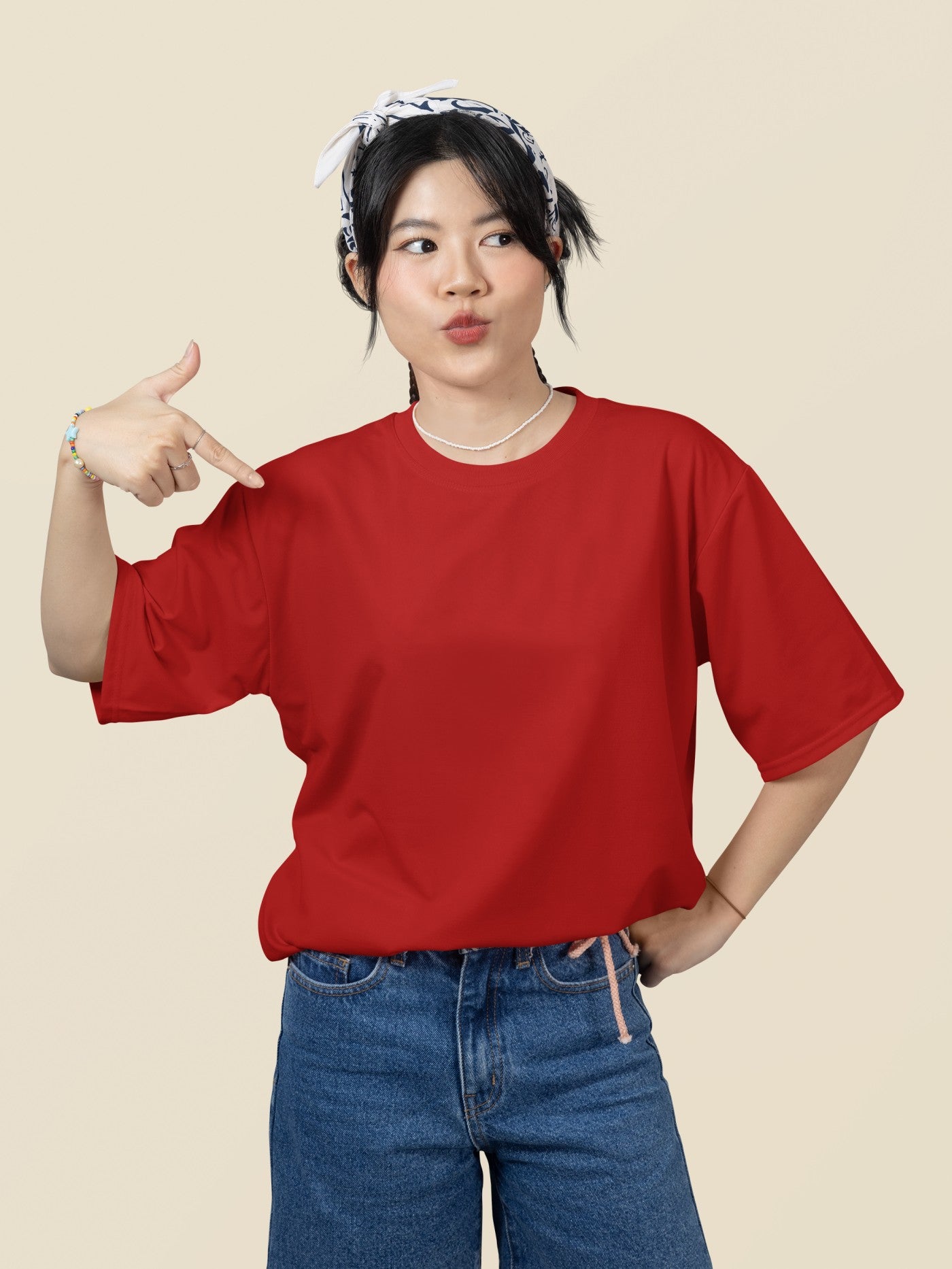 Red Oversized Plain T-Shirt