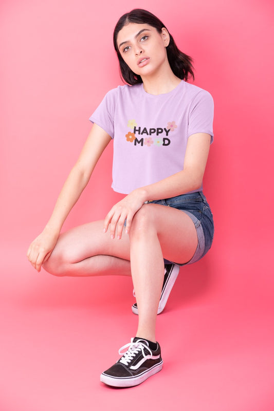 Happy Mode Print Lilac Crop Top