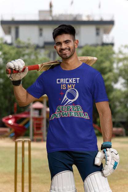 Cricket Is My Super Power Print Royal Blue T-Shirt