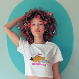 ai generated crop top mockup of a woman with curly hair and butterflies on her head m40578 1