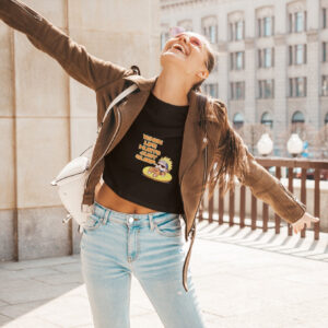 crop top mockup featuring a happy woman visiting a city m1371 r el2