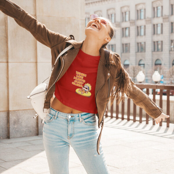 Catalog crop top mockup featuring a happy woman visiting a city m1371 r el2 2