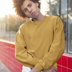 mockup of a man wearing a crewneck sweatshirt on the street 18345