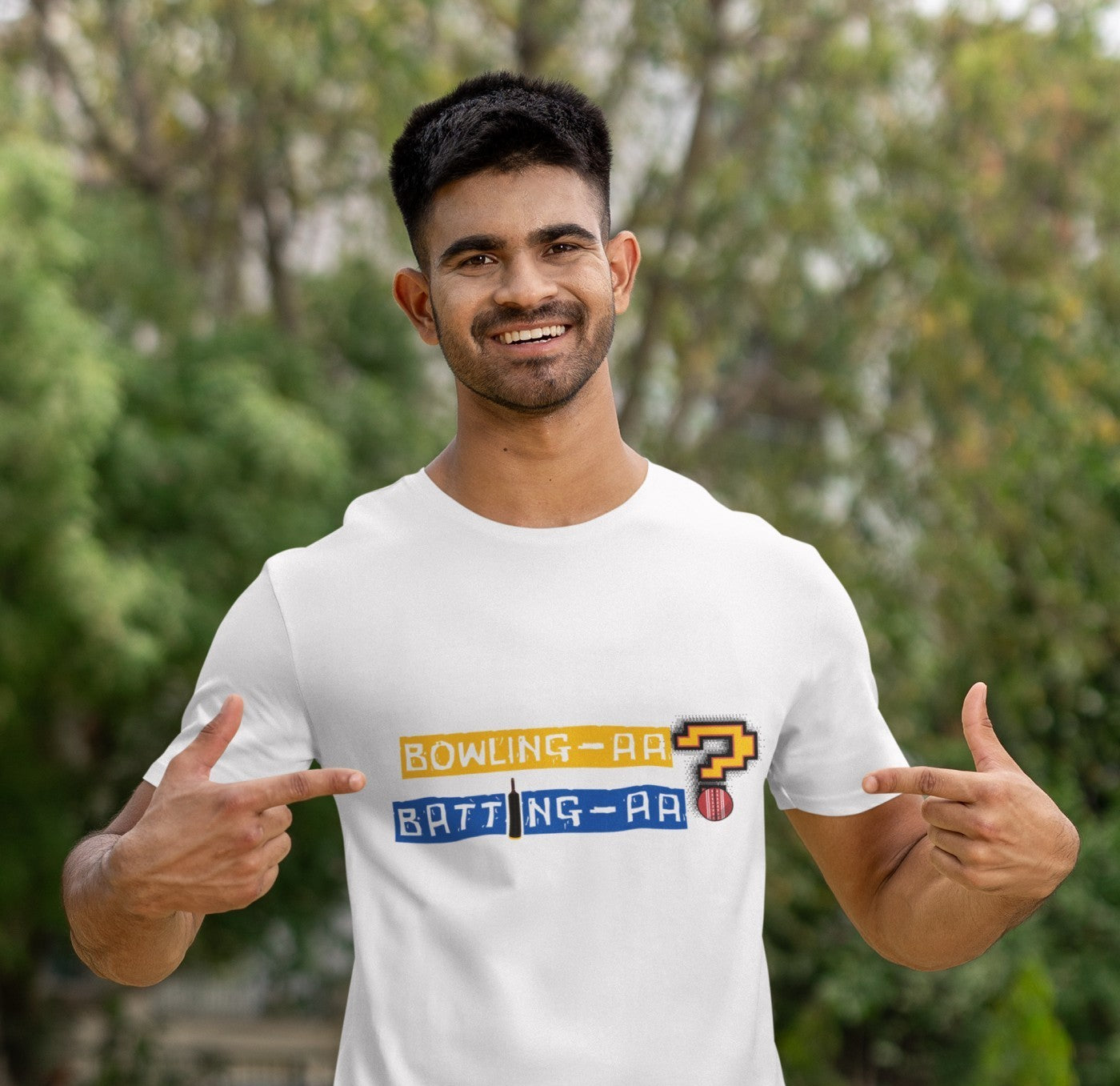 mockup of a smiling cricket player pointing at his crewneck t shirt m39971 1 e736673f 0112 4a41 83ac 47c084f19a1d