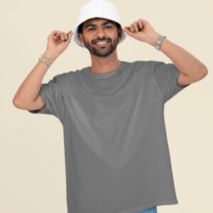 oversized t shirt mockup of a happy bearded man wearing a sublimated bucket hat in a studio m53041