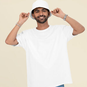 oversized t shirt mockup of a happy bearded man wearing a sublimated bucket hat in a studio m53041 9