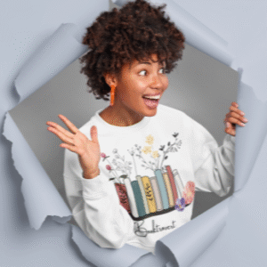 sweatshirt mockup of a cheerful woman coming through a paper wall m3634 r el2 1